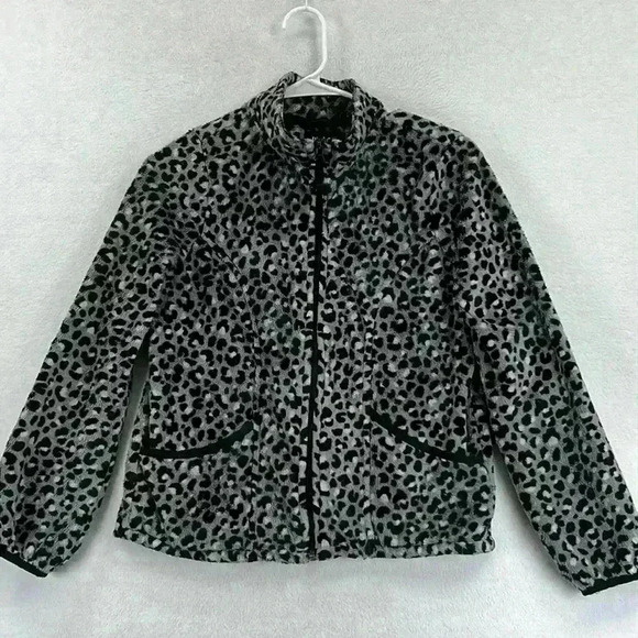 Place Girls Fleece Cheetah Print Jacket Size 14 Black and Gray - Picture 1 of 10